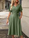 Chic A-Line Dress with Notched Neckline and Button Details