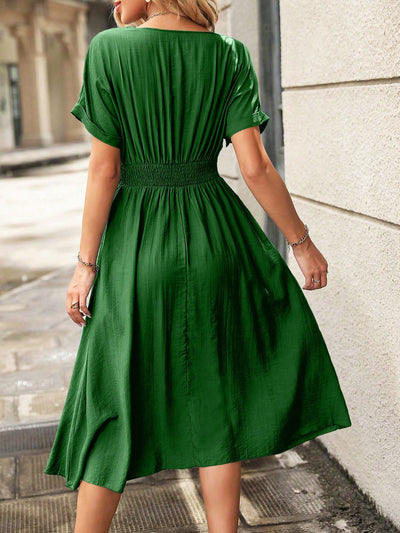 Chic and Classic: Notched Neckline A-Line Dress with Button Detail