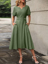 Chic and Classic: Notched Neckline A-Line Dress with Button Detail