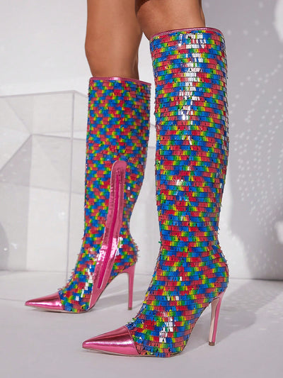 Dazzling Ombre Side Zipper Stiletto Heeled Boots: Step Out in Style!