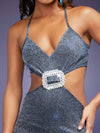 Sparkling Glam: Haute Rhinestone Buckle Glitter Cami Dress