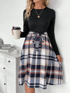 Chic Plaid Print Belted Long Sleeve Dress - Perfect for Any Occasion!