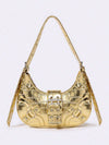 Gothic Chic: White Crocodile Shoulder Bag with Metal Buckles