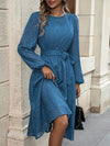 Elegant Solid Lantern Sleeve Belted Dress - Timeless Style for Any Occasion