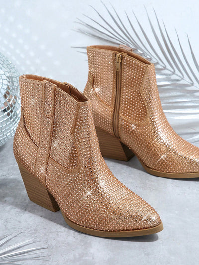 Rhinestone-Embellished Slip-On Ankle Booties for Effortless Glam