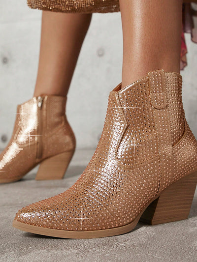 Rhinestone-Embellished Slip-On Ankle Booties for Effortless Glam