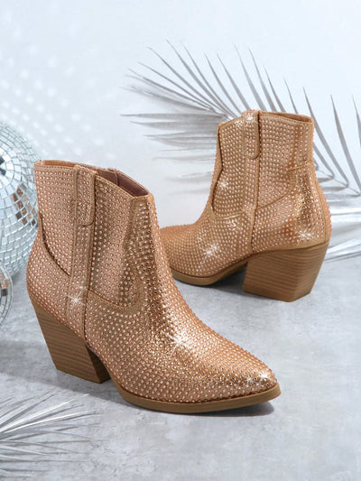 Rhinestone-Embellished Slip-On Ankle Booties for Effortless Glam