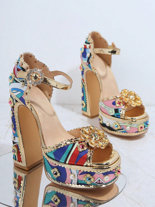 Sparkling Floral Fantasy Ankle Strap Sandals