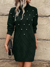 Chic Pearl-Embellished Turtleneck Drop-Shoulder Sweater Dress