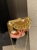 This chic and compact evening bag features a hard shell exterior for durability and style. With its sleek design, it is perfect for any evening occasion. The mini size makes it easy to carry but still spacious enough to fit all your essentials. Make a statement with this versatile bag.