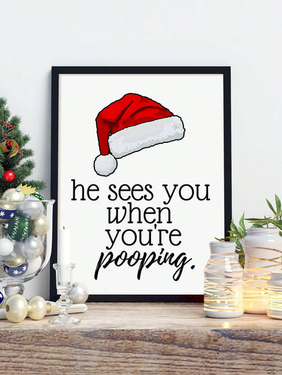 Festive Christmas Bathroom Decoration - Funny Canvas Print for Wall