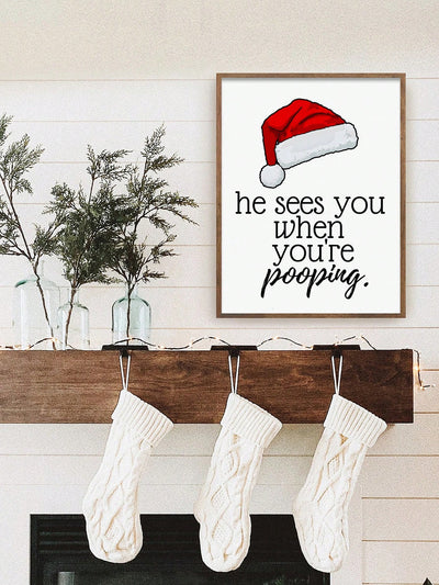 Festive Christmas Bathroom Decoration - Funny Canvas Print for Wall