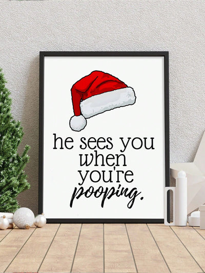 Festive Christmas Bathroom Decoration - Funny Canvas Print for Wall