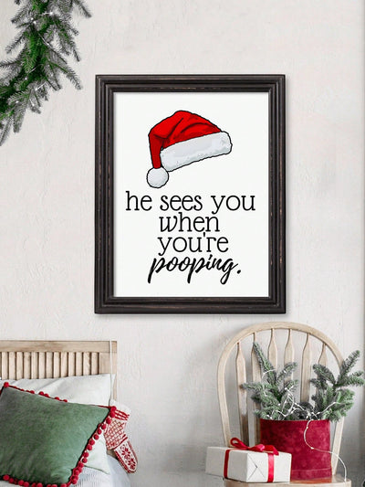 Festive Christmas Bathroom Decoration - Funny Canvas Print for Wall