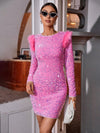 Sequin Sparkle: Pink Fuzzy Trim Bodycon Dress