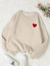 Sweetheart Sweater: Cozy up with Heart Print Casual Long Sleeve Drop Shoulder Sweatshirt