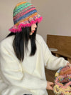 Boho Chic: Vintage Rainbow Stripe Woolen Hat with Ruffle Edge