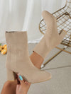 Chic Striped Elastic Ankle Boots with Elegant Crystal Heels - Western Cowgirl Style in Apricot