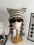Fuzzy Striped Rabbit Ear Winter Hat - Cozy Autumn Beanie for Women and Men