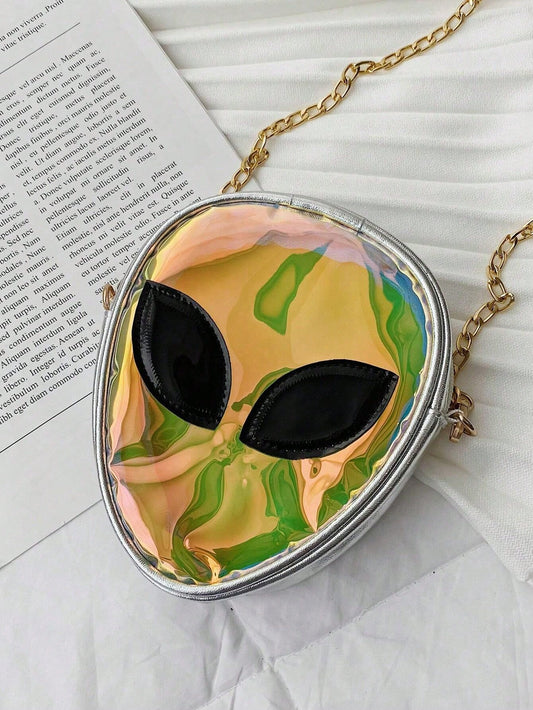 Enhance your music festival experience with our Color-Changing Holographic Alien Novelty Bag. This eye-catching bag features a holographic alien design that changes colors when exposed to light. The perfect funny gag gift for music festivals and a must-have accessory for any festival-goer.