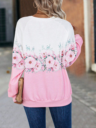 Pink Floral Print Drop Shoulder Sweatshirt: A Cozy Chic Addition to Your Wardrobe