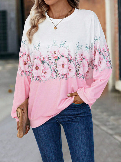 Pink Floral Print Drop Shoulder Sweatshirt: A Cozy Chic Addition to Your Wardrobe