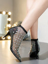 Sparkle in Style with Women's Rhinestone Ankle Boots - A Sexy and Breathable Mesh Design with Slim Heels