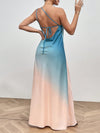 Sunset Serenade: Gradient Backless Single Shoulder Knot Long Dress