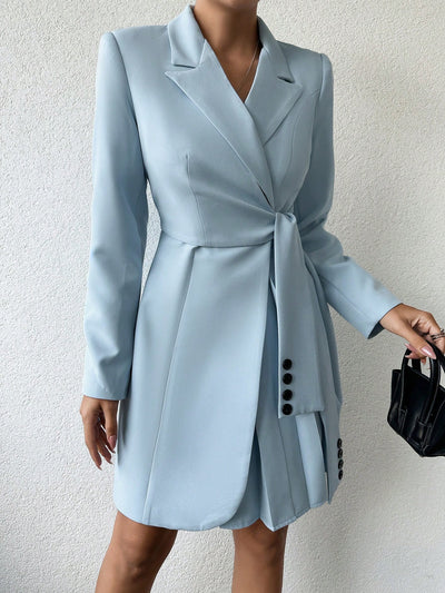 Chic Lapel Neck Knot Side Wrap Blazer Dress - Effortless Elegance for Any Occasion