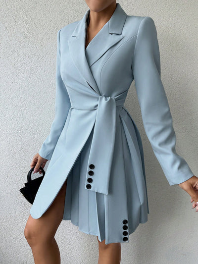 Chic Lapel Neck Knot Side Wrap Blazer Dress - Effortless Elegance for Any Occasion