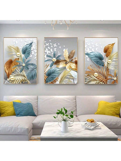 Golden Delight 3-Piece Butterfly Leaves Wall Art Set for a Stylish Living Room