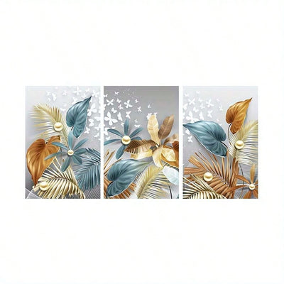 Golden Delight 3-Piece Butterfly Leaves Wall Art Set for a Stylish Living Room