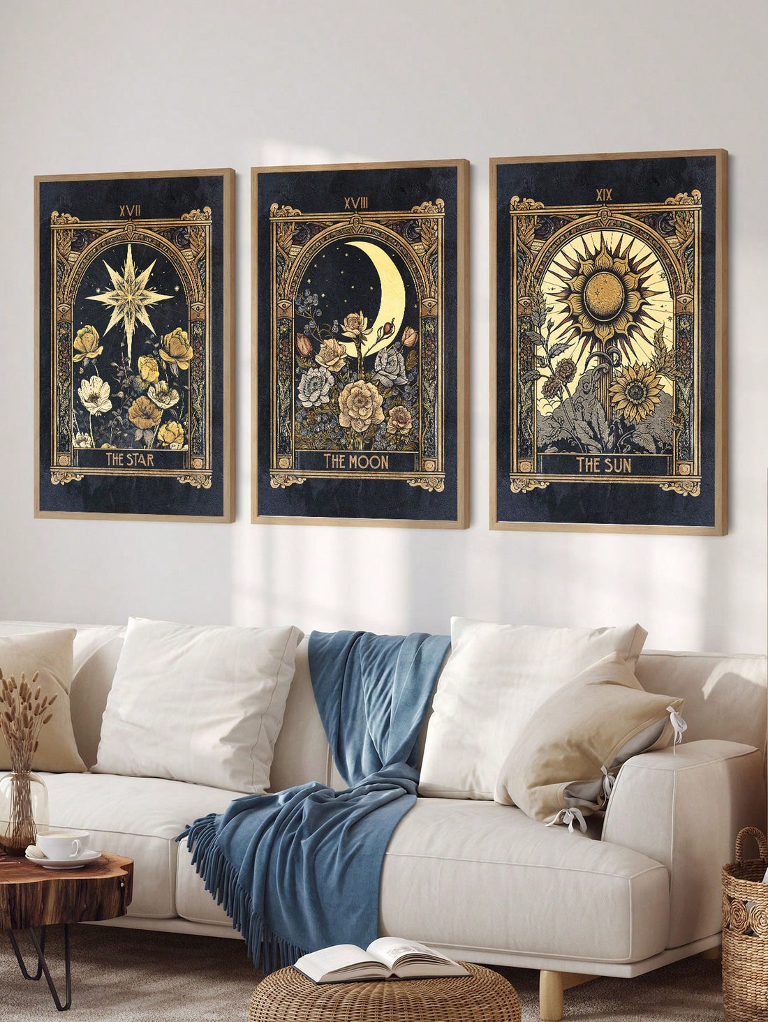 Add a vintage touch to your home decor with these Retro Canvas Poster Prints! Featuring a set of 3 with beautiful sun, moon, stars, and flower art, these prints are perfect for any modern living space. No frame included, making it easy to hang on any wall in your home, living room, bedroom, or dorm.