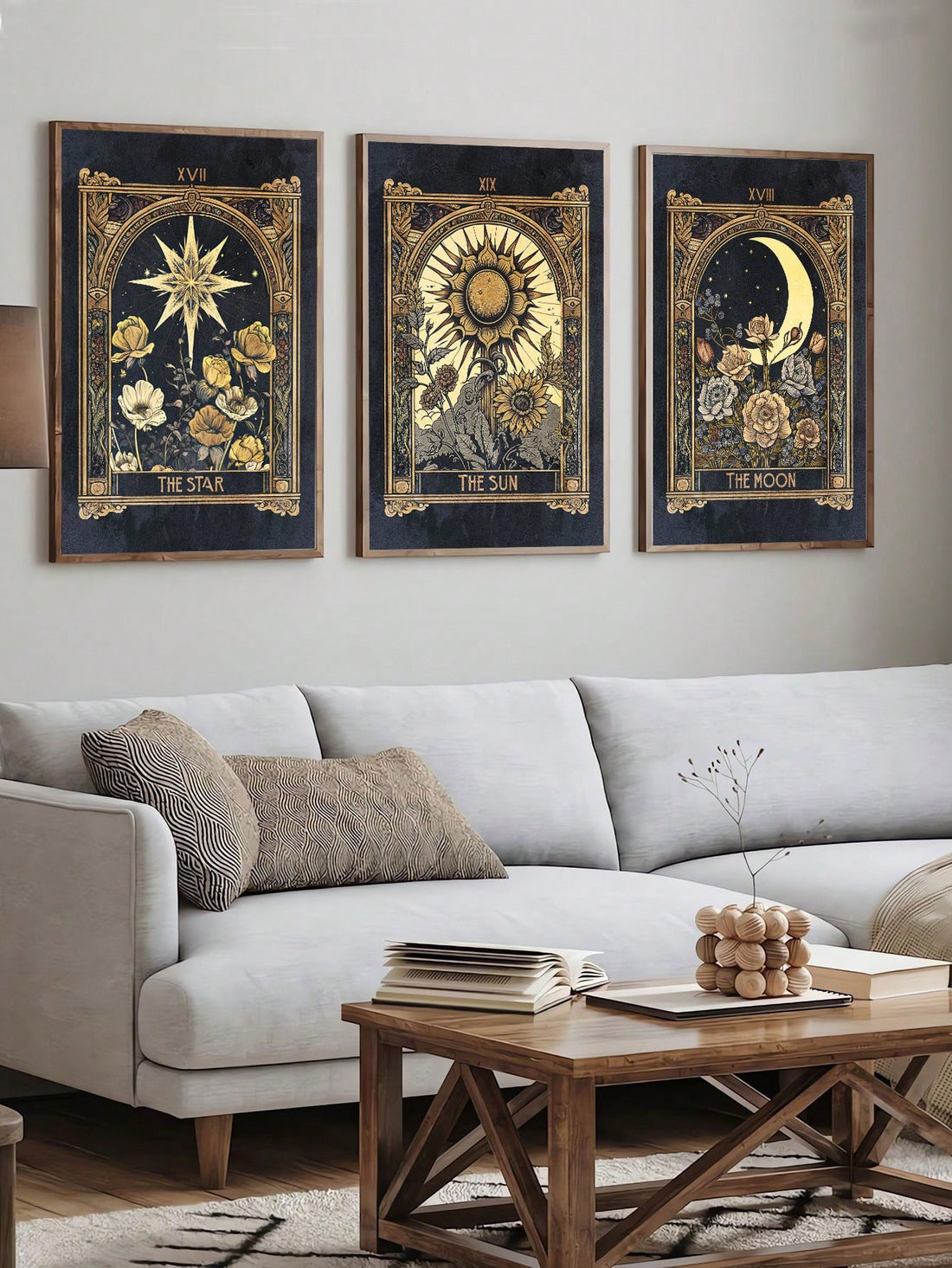 Add a vintage touch to your home decor with these Retro Canvas Poster Prints! Featuring a set of 3 with beautiful sun, moon, stars, and flower art, these prints are perfect for any modern living space. No frame included, making it easy to hang on any wall in your home, living room, bedroom, or dorm.