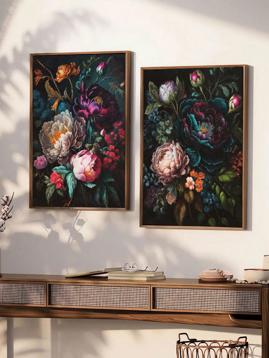 Vintage Floral Botanical Art Poster Set - Retro Peony Flower Canvas Painting Print for Modern Home Decor