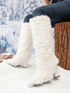 Winter Wonderland: White Lined Knee-high Boots with Back Zipper