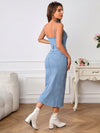 Simple Chic: Ladies Solid Color Denim Dress with Spaghetti Strap