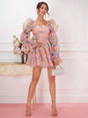 Enchanted Garden: Colorful Puff Sleeve Tie-Dye Dress for Women