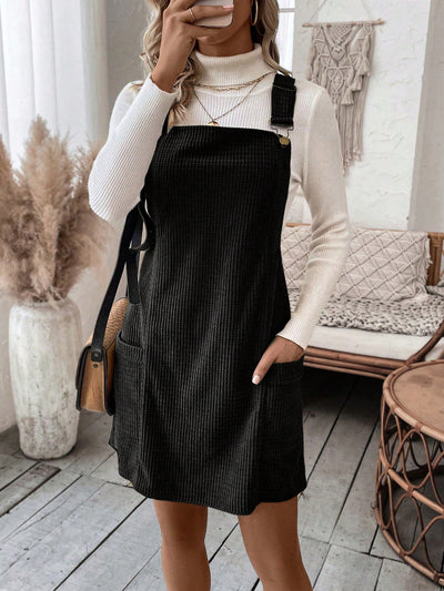 Cozy Chic: Plaid Print Pocket Patched Overall Dress