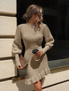 Chic Autumn Elegance: Solid Color Long Sleeve Ruffle Hem Sweater Dress