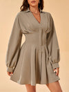 Chic & Elegant Coffee-Colored Long Sleeve Dress for Tall Women