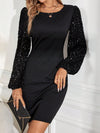 Sparkle and Shine: Ladies Slim Fit Sequin Lantern Sleeves Dress