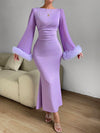 Elegance Personified: Purple Ruffle Trim Trumpet Sleeve Mermaid Hem Dress