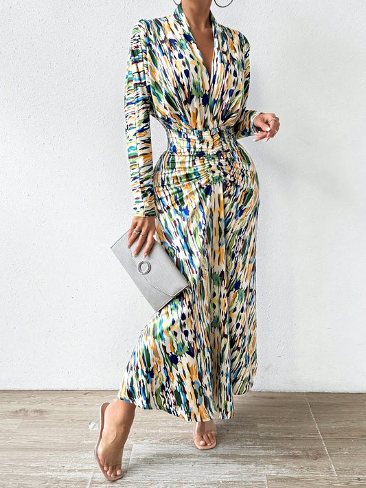 Introducing Chic Comfort: Allover Print Batwing Sleeve Dress. Experience ultimate comfort and style with its loose, flowy fit and trendy batwing sleeves. The allover print adds a touch of chic to any outfit. Perfect for any occasion, this dress is a must-have staple in any fashion-forward wardrobe.
