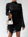 Chic Geo Print Flare Sleeve Bodycon Dress with Asymmetrical Hem