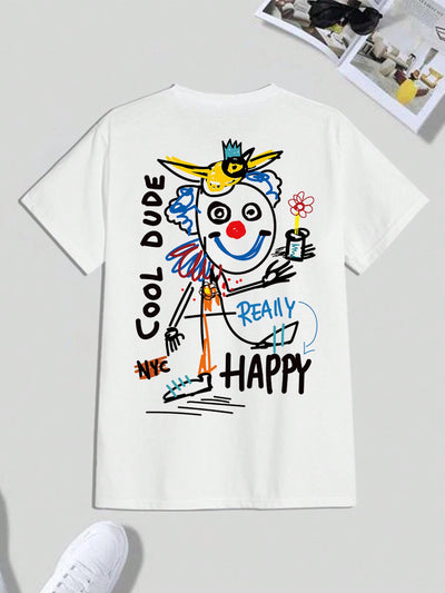 Fun and Quirky: Men's Clown and Letter Print T-Shirt