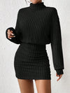 Chic Ribbed Turtleneck Midi Dress for Effortless Spring & Fall Style