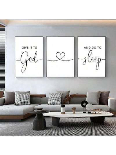 3 Piece Canvas Wall Art Set with "Give It To God And Go To Sleep" Slogan for Farmhouse Bedroom Decor