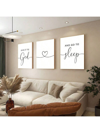 3 Piece Canvas Wall Art Set with "Give It To God And Go To Sleep" Slogan for Farmhouse Bedroom Decor