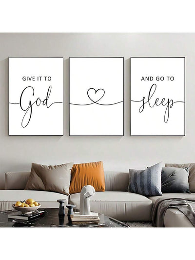 3 Piece Canvas Wall Art Set with "Give It To God And Go To Sleep" Slogan for Farmhouse Bedroom Decor